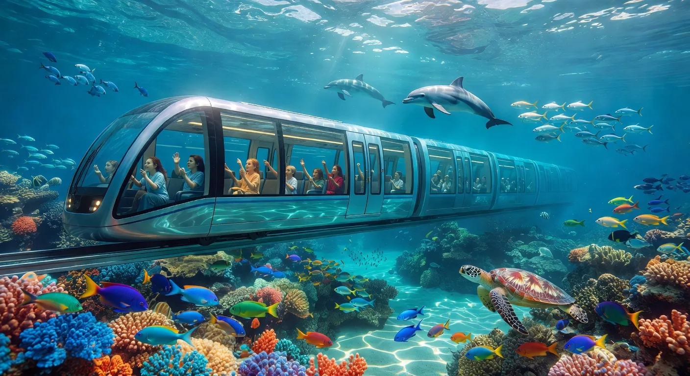 Glass bottom train with marine life views